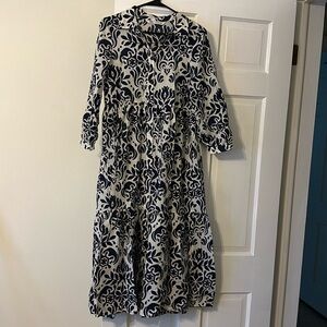 Zara blue white paisley maxi cotton dress M